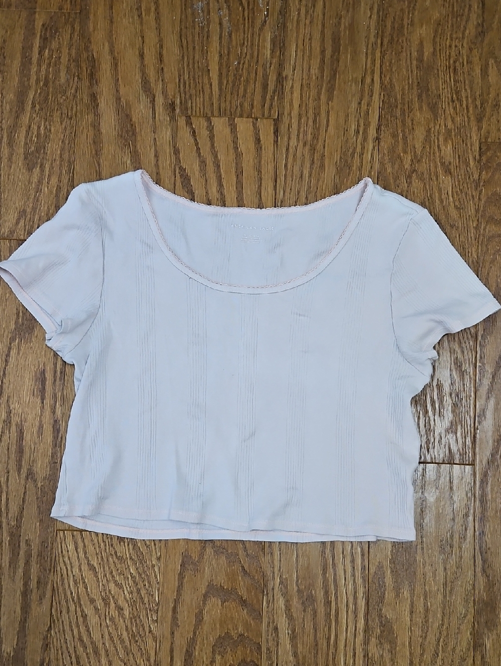 American Eagle Pale Pink Textured Crop Tee / Top XL